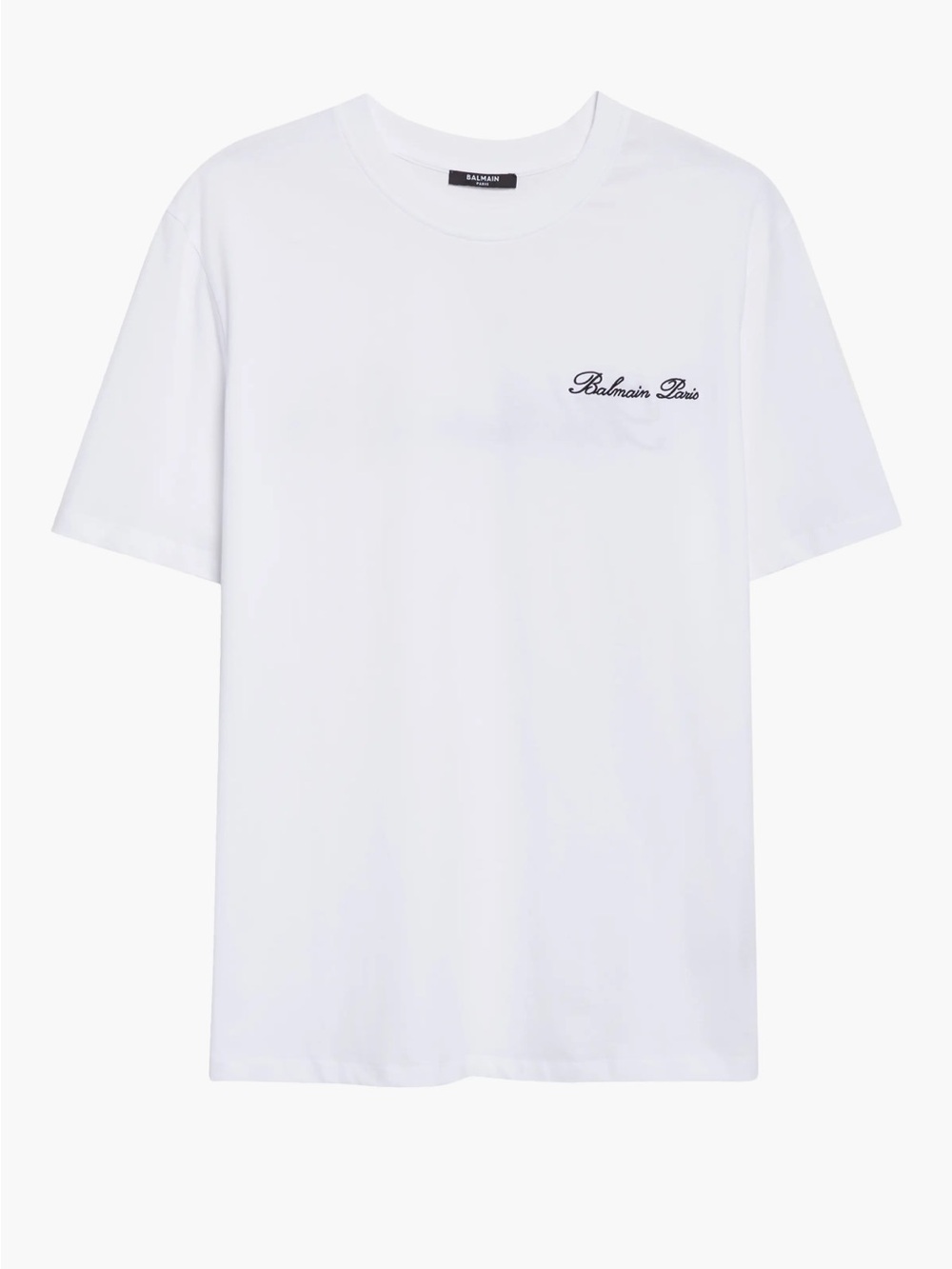 Balmain Paris men’s signature embroidered White Logo Crewneck T-Shirt